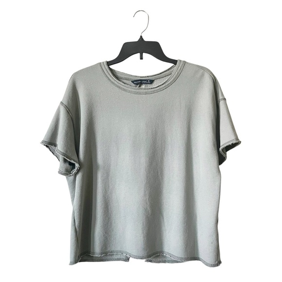 Abercrombie & Fitch Terry Pullover Top Womens Size M Green Boxy Tie Back Raw Hem - Picture 2 of 7